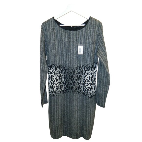 Hugo Boss Womens Wool Angora Blend Dress With Lace Detail Size XL Leopard Gray - Picture 1 of 12